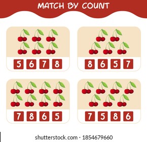 Match by count of cartoon cherrys. Match and count game. Educational game for pre shool years kids and toddlers