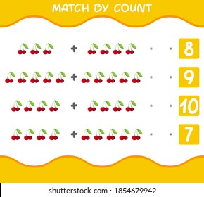 Match by count of cartoon cherrys. Match and count game. Educational game for pre shool years kids and toddlers