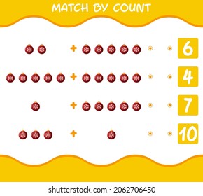 Match by count of cartoon christmas ornament. Match and count game. Educational game for pre shool years kids and toddlers
