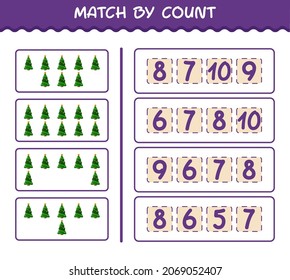 Match by count of cartoon christmas tree. Match and count game. Educational game for pre shool years kids and toddlers