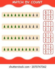 Match nach Anzahl der Cartoon-Weihnachtsbaum. Match and count Game. Erziehungsspiel für Kinder und Kleinkinder im Vorschulalter