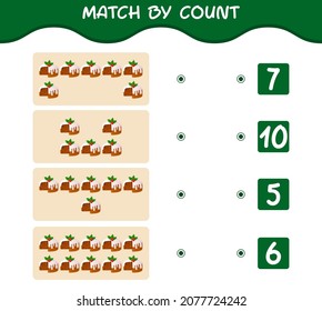 Match by count of cartoon christmas cake. Match and count game. Educational game for pre shool years kids and toddlers