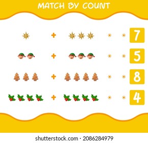 Match by count of cartoon christmas. . Match and count game. Educational game for pre shool years kids and toddlers