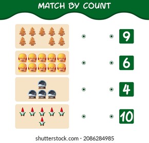 Match by count of cartoon christmas. . Match and count game. Educational game for pre shool years kids and toddlers