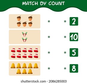 Match by count of cartoon christmas. . Match and count game. Educational game for pre shool years kids and toddlers