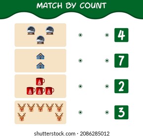 Match by count of cartoon christmas. . Match and count game. Educational game for pre shool years kids and toddlers