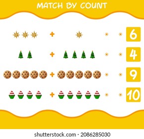 Match by count of cartoon christmas. . Match and count game. Educational game for pre shool years kids and toddlers