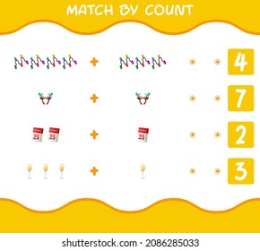 Match by count of cartoon christmas. . Match and count game. Educational game for pre shool years kids and toddlers