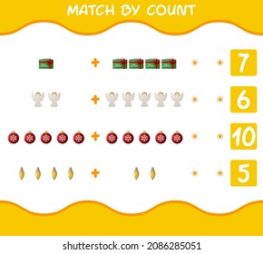 Match by count of cartoon christmas. . Match and count game. Educational game for pre shool years kids and toddlers