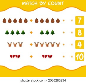 Match by count of cartoon christmas. . Match and count game. Educational game for pre shool years kids and toddlers