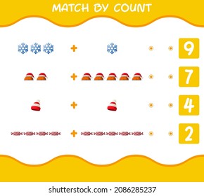 Match by count of cartoon christmas. . Match and count game. Educational game for pre shool years kids and toddlers