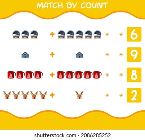 Match by count of cartoon christmas. . Match and count game. Educational game for pre shool years kids and toddlers