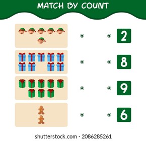 Match by count of cartoon christmas. . Match and count game. Educational game for pre shool years kids and toddlers