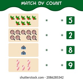 Match by count of cartoon christmas. . Match and count game. Educational game for pre shool years kids and toddlers