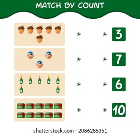Match by count of cartoon christmas. . Match and count game. Educational game for pre shool years kids and toddlers