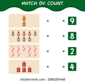 Match by count of cartoon christmas. . Match and count game. Educational game for pre shool years kids and toddlers