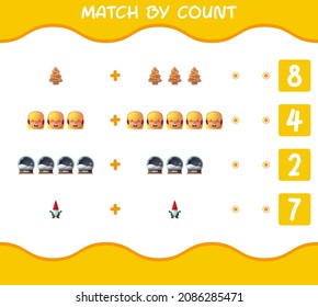 Match by count of cartoon christmas. . Match and count game. Educational game for pre shool years kids and toddlers