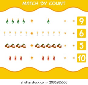 Match by count of cartoon christmas. . Match and count game. Educational game for pre shool years kids and toddlers