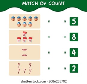 Match by count of cartoon christmas. . Match and count game. Educational game for pre shool years kids and toddlers