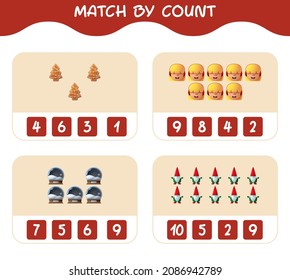Match by count of cartoon christmas. . Match and count game. Educational game for pre shool years kids and toddlers