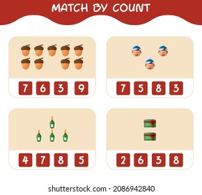 Match by count of cartoon christmas. . Match and count game. Educational game for pre shool years kids and toddlers