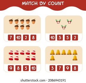 Match by count of cartoon christmas. . Match and count game. Educational game for pre shool years kids and toddlers