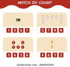Match by count of cartoon christmas. . Match and count game. Educational game for pre shool years kids and toddlers
