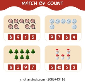 Match by count of cartoon christmas. . Match and count game. Educational game for pre shool years kids and toddlers