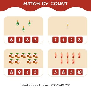 Match by count of cartoon christmas. . Match and count game. Educational game for pre shool years kids and toddlers
