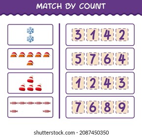 Match by count of cartoon christmas. . Match and count game. Educational game for pre shool years kids and toddlers