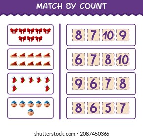 Match by count of cartoon christmas. . Match and count game. Educational game for pre shool years kids and toddlers
