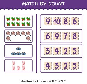Match by count of cartoon christmas. . Match and count game. Educational game for pre shool years kids and toddlers