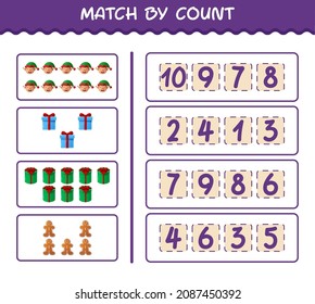 Match by count of cartoon christmas. . Match and count game. Educational game for pre shool years kids and toddlers