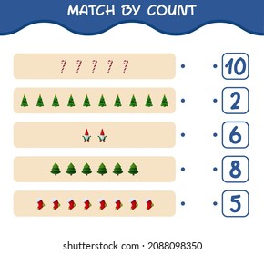 Match by count of cartoon christmas. . Match and count game. Educational game for pre shool years kids and toddlers