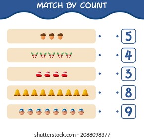 Match by count of cartoon christmas. . Match and count game. Educational game for pre shool years kids and toddlers