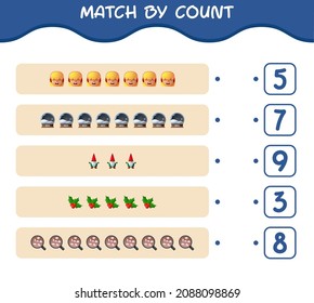 Match by count of cartoon christmas. . Match and count game. Educational game for pre shool years kids and toddlers