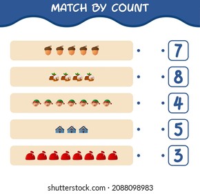Match by count of cartoon christmas. . Match and count game. Educational game for pre shool years kids and toddlers