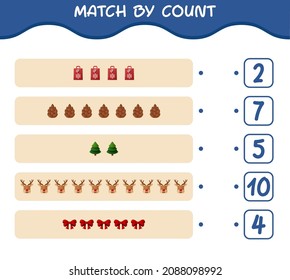 Match by count of cartoon christmas. . Match and count game. Educational game for pre shool years kids and toddlers