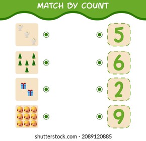Match by count of cartoon christmas. . Match and count game. Educational game for pre shool years kids and toddlers
