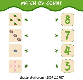 Match by count of cartoon christmas. . Match and count game. Educational game for pre shool years kids and toddlers