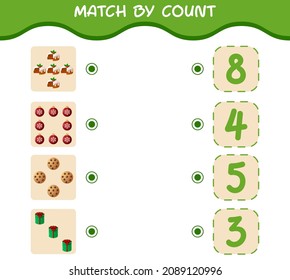 Match by count of cartoon christmas. . Match and count game. Educational game for pre shool years kids and toddlers
