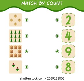 Match by count of cartoon christmas. . Match and count game. Educational game for pre shool years kids and toddlers