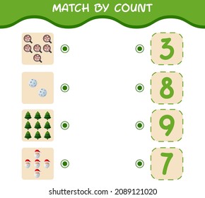 Match by count of cartoon christmas. . Match and count game. Educational game for pre shool years kids and toddlers