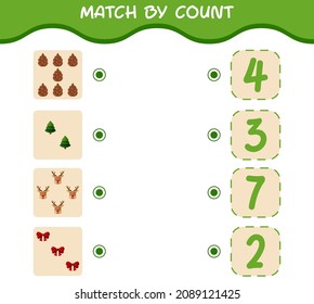 Match by count of cartoon christmas. . Match and count game. Educational game for pre shool years kids and toddlers