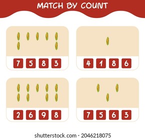 Match by count of cartoon corn. Match and count game. Educational game for pre shool years kids and toddlers
