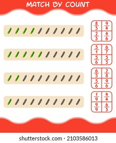 Match by count of cartoon cucumber. Match and count game. Educational game for pre shool years kids and toddlers