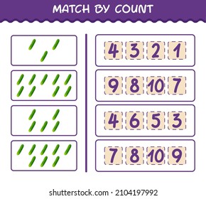 Match nach Anzahl der Cartoon Gurken. Match and count Game. Erziehungsspiel für Kinder und Kleinkinder im Vorschulalter
