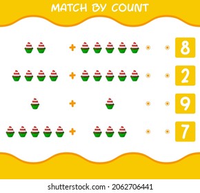 Match by count of cartoon cupcake. Match and count game. Educational game for pre shool years kids and toddlers