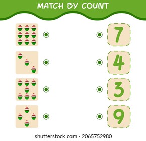 Match by count of cartoon cupcake. Match and count game. Educational game for pre shool years kids and toddlers