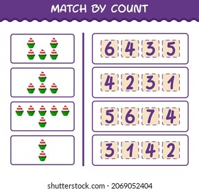 Match by count of cartoon cupcake. Match and count game. Educational game for pre shool years kids and toddlers